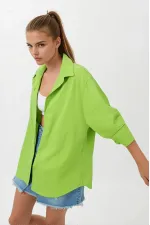 Chemise longue basique oversize vert pistache pour femme HZL22W-BD139001