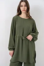 Women's Long Tunic and Pants Two-Piece Set 6719 - Khaki