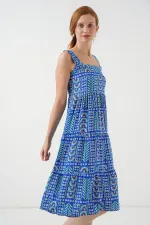 Robe midi à bretelles à motifs pour femme 2577 - Bleu marine