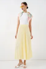 Jupe plissée aspect cuir 8009 - Jaune