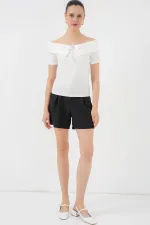 Kurdele Detaylı Örme Bluz 949 - Beyaz