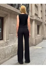 Kadın Siyah Beli Lastilkli Gofre Kumaş Pantolon HZL24S-ZK13261