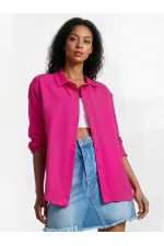 Kadın Koyu Pembe Oversize Uzun Basic Gömlek HZL22W-BD139001