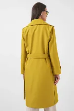 Trench-coat doublé à double boutonnage et ceinture pour femme, couleur moutarde, HZL25W-BD159181