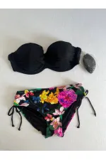 Women's Black Stone Embroidered Floral Patterned Bikini Set HZL25S-LC3368