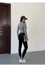 Kadın Gri Dalgıç Kumaş Fermuar Kapamalı Parmak Geçirmeli Sweatshirt HZL25W-FRY123441