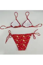 Ensemble bikini triangle dos nu à motif pastèque rouge pour femme HZL25S-LC5005