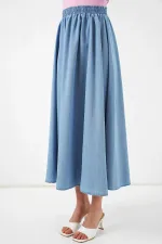 Women's Light Blue Elastic Waist Long Denim Skirt HZL26W-BD180621