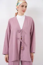Kimono deux pièces en lin pour femme 6727 - Rose
