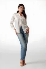 Kadın Yeni Krem Hafif Dökümlü Saten Yüzeyli Gömlek HZL22W-BD139641