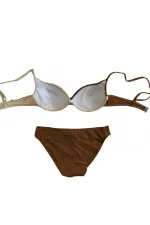 Women's Brown Cream Color Block Lined Bikini Set HZL25S-LC214
