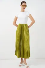 Jupe plissée aspect cuir 8009 - Vert olive