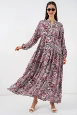 Robe longue hijab à motifs pour femme 2585 - Gris foncé