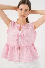 Women's Front Tie Blouse 961 - Pink