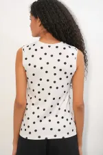 Women's White Satin Polka Dot Sleeveless Blouse HZL26S-BD1400131 Women's White Satin Polka Dot Sleeveless Blouse HZL26S-BD1400131