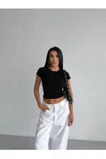 Kadın Siyah Bisiklet Yaka Sandy Bluz HZL25S-FRY123191