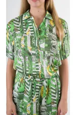 Kadın Yeşil Desenli Şort Gömlek Alt Üst Takım  HZL24S-YY226