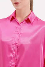 Chemise ample fuchsia fluide satinée pour femme HZL23S-BD139851