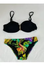 Kadın Siyah Taş İşlemeli Toka Aksesuarlı Astarlı Bikini Takım HZL25S-LC208