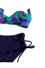 Ensemble bikini doublé bleu marine turquoise à motifs pour femme HZL25S-LC3832