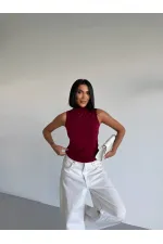 Kadın Bordo Balıkçı Yaka Sıfır Kol Sandy Crop Bluz HZL26S-FRY123931 Kadın Bordo Balıkçı Yaka Sıfır Kol Sandy Crop Bluz HZL26S-FRY123931