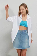 Kadın Beyaz Yandan Yırtmaçlı  Ip Büzgülü  Gömlek HZL23W-BD1201321