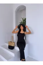 Kadın Siyah Ayarlanabilir Askılı Midi Boy Elbise HZL25S-FRY122921