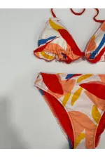 Kadın Çok Renkli Tropikal Desenli Astarlı Üçgen Bikini Takım HZL25S-AR1616