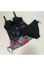 Robe noire à motifs floraux pour femme, modèle Tankini Slip HZL24S-LC4009