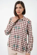 Chemise oversize à motifs pour femme en viscose 20371 - Marron