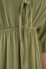 Robe 2570 pour femme, col en V froncé à la taille - Çağla