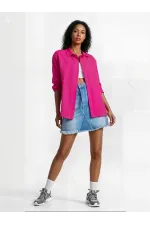 Kadın Koyu Pembe Oversize Uzun Basic Gömlek HZL22W-BD139001