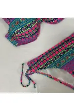 Kadın Fuşya Çok Renkli Etnik Desen Atarlı Bikini Takımı HZL25S-LC8004