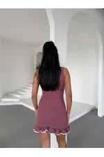 Kadın Gül Kurusu Eteği Fırfırlı Burgu Kumaş Mini Elbise HZL25S-FRY122971