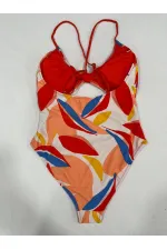 Maillot de bain doublé à motifs tropicaux multicolores pour femme HZL25S-AR1824