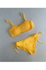 Kadın Sarı Büzgülü Astarlı Bikini Takım HZL25S-LC3349