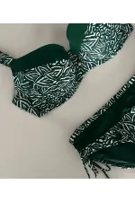 Kadın Yeşil Beyaz Desenli Büyük Beden Astarlı Bikini Takım HZL25S-LC4006