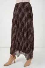 Kadın Asimetrik Kesim Şifon Etek 8056 - Kahverengi