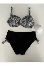 Kadın Siyah Taş İşlemeli Toka Aksesuarlı Bikini Takım HZL25S-LC3311
