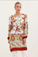 Robe à motifs ceinturée 5902 - Bordeaux