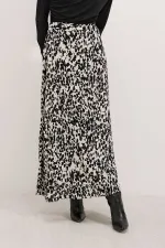 Kadın Krem Siyah Desenli Astarsız Beli Lastikli Midi Boy Etek HZL24S-BD180031