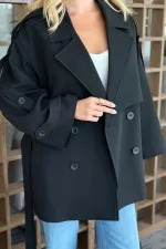 Women's Black Premium Midi Length Lined Cashmere Coat HZL25W-BD191571