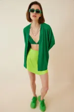 Women's Green Open Front Folded Collar Textured Seasonal Jacket HZL22S-BD158621