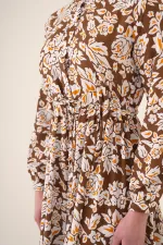 2144 Hakim Yaka Tesettür Elbise - Kahverengi