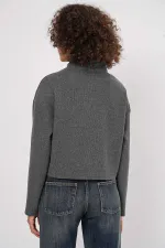 Kadın Antrasit Yakası Fermuarlı Örme Sweatshirt HZL25W-BD1554491