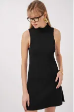 Robe courte en tricot noir à manches zéro pour femme HZL25W-BD1102771
