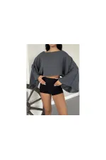 Kadın Antrasit Panço Model Müslin Bluz HZL25S-DSB16161