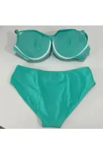 Women's Turquoise Stone Embroidered Lined Plus Size Bikini Set HZL25S-LC01