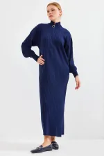Robe longue en maille 15839 - Bleu marine foncé