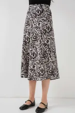 Kadın Açık Bej Zebra Desenli Saten Yüzeyli Beli Lastikli Midi Boy Etek Hzl23S-BD1101471